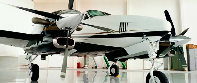 Executive aircraft in a hangar